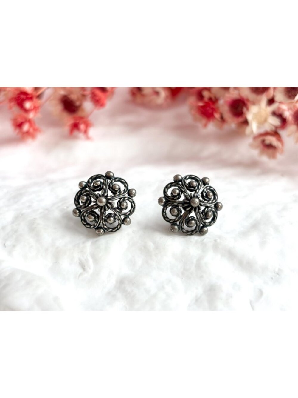 Telemark by Sylvsmidja 830 Oxidized Vintage Silver Stud Post Back Earrings - Picture 10 of 10